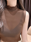 双层网纱假领子打底衫 女洋气百搭木耳边半高领内搭蕾丝背心上衣
