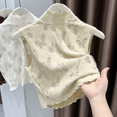 花边半高领假领子百搭女高档双面磨毛背心短款内搭蕾丝修身打底衫