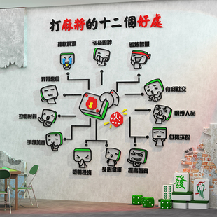 饰画用品背景墙面文化标语布置壁纸贴挂摆件 网红麻将馆房棋牌室装