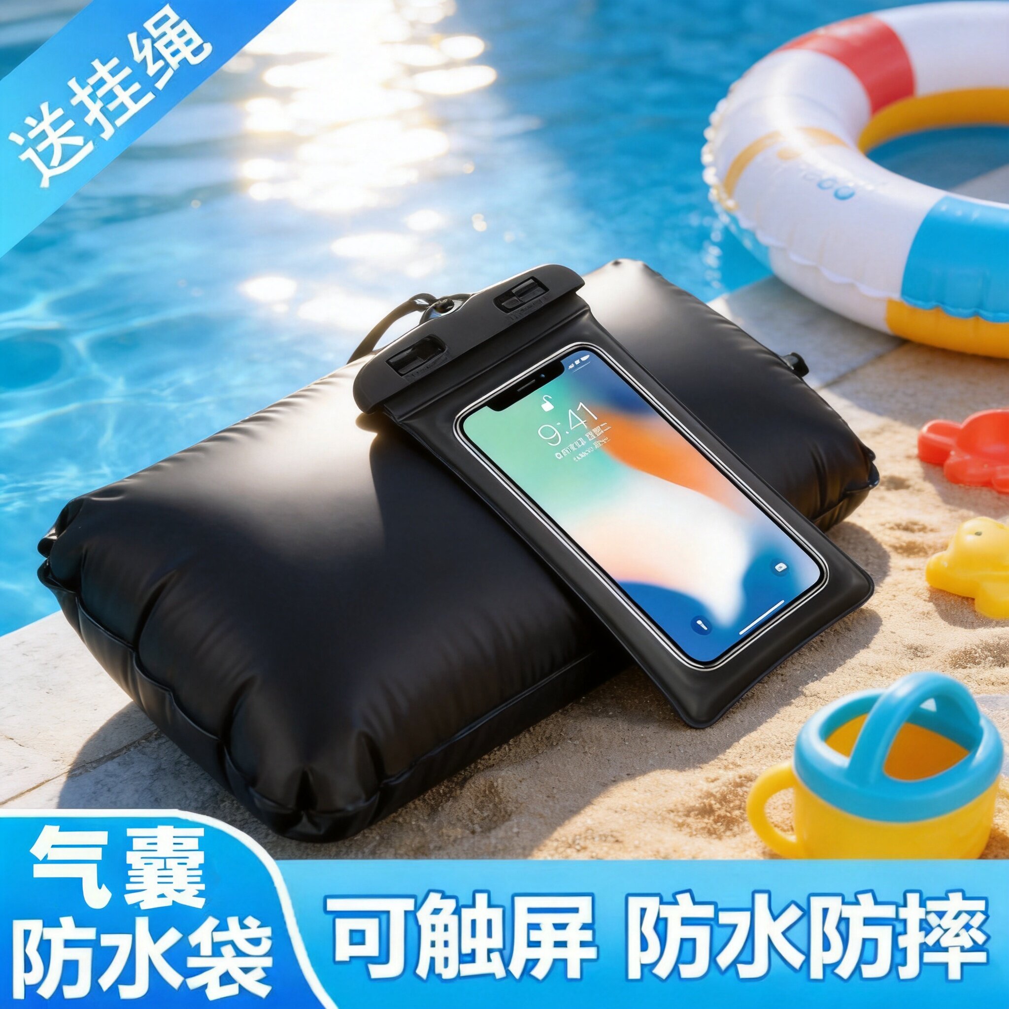 户外溯溪漂流游泳防水袋手机专用气囊漂浮双密封高透触屏防水袋