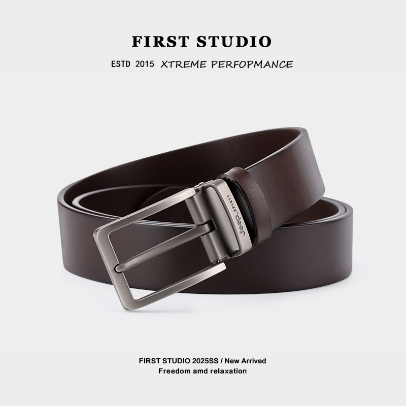 JEEPSPIRIT棕色皮带男真皮针扣头层牛皮腰带休闲百搭潮流时尚裤带