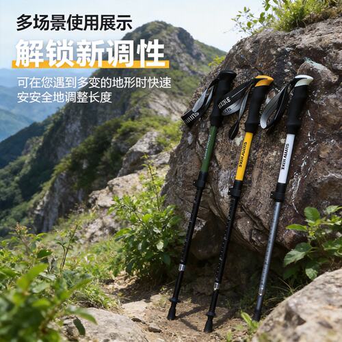 户外登山7075航空铝登山杖五节外锁270g超轻36cm收纳直握柄青年
