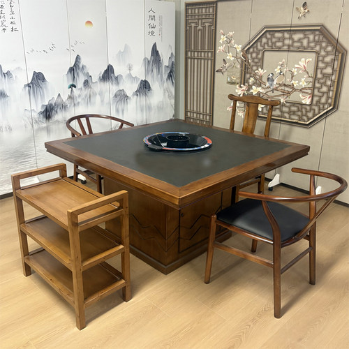 岩板简约火锅桌子大理石无烟烤肉桌椅电磁炉烤涮一体商用定制桌椅