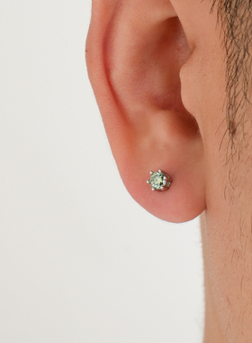 YiJianStudio s925纯银绿色耳钉莫桑钻男单只女耳环百搭街头日常