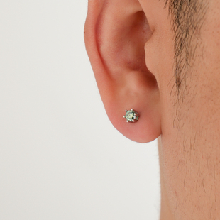 YiJianStudio s925纯银绿色耳钉莫桑钻男单只女耳环百搭街头日常