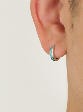 YiJian Studio925纯银绿色滴油耳扣单只耳环珐琅工艺基础个性耳圈