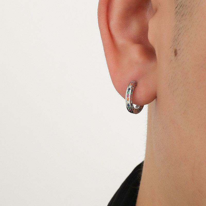 YiJian 925银彩虹耳扣精致镶彩色锆石耳环男文艺简约女耳饰耳钉单,饰品/流行首饰/时尚饰品新,耳环,淘宝优惠券,粉丝福利购,淘宝优惠卷
