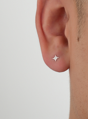 YiJianStudio s925纯银耳钉男生单只八芒星耳环女日常小号耳饰品