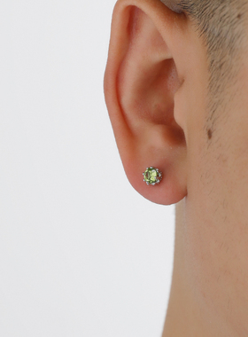 YiJian Studio 925纯银耳钉男橄榄石绿色耳环女单只闪轻奢感小众
