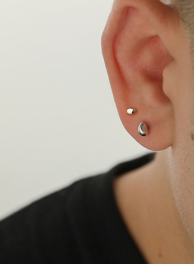 925银耳钉男陨石不规则石头冷淡风ins简约小耳钉设计感学生耳饰女