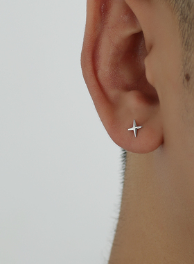 YiJian Studio925银耳钉男生星星四角女六芒星简约耳环个性小众