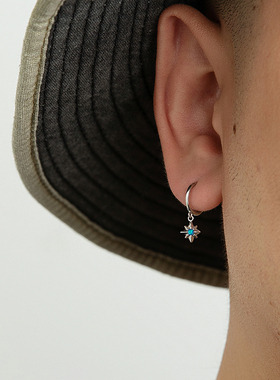 YiJian s925纯银欧美风格耳环男耳扣女ins八角星星街头简约设计