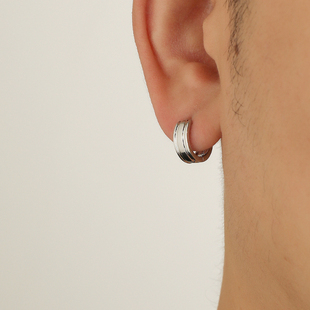 YiJian单只925纯银耳环耳扣男小众设计极简百搭几何圆形纹理女
