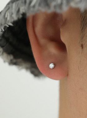 YiJian 925纯银螺纹款睡觉免摘耳钉男女同款养耳洞耳环精致小号