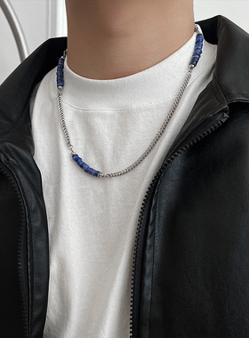 YiJian 克莱因蓝拼接项链男士毛衣链女嘻哈冷淡风百搭时髦新款