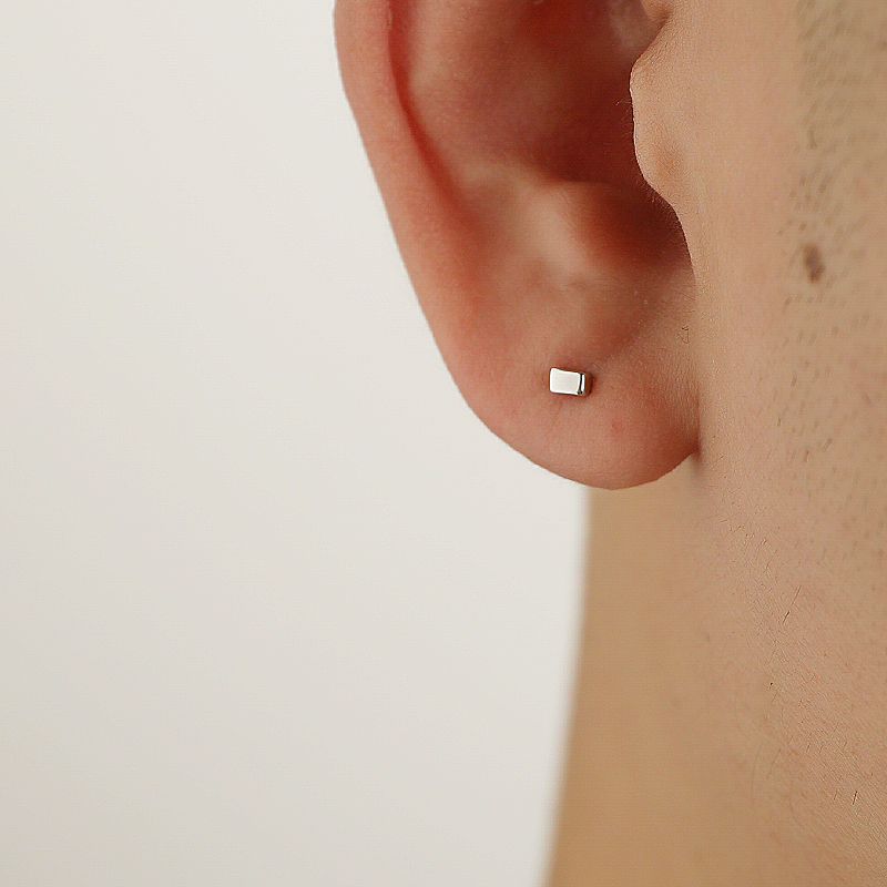 YiJian 925纯银耳钉简约方块男耳环耳棒女养耳洞几何设计单只ins
