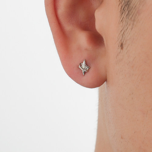 s925银小众设计立体星星耳环