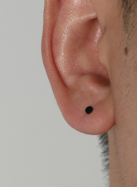 925纯银黑色耳钉男气质黑银简约女小巧耳棒消炎耳棍无菌耳针超小