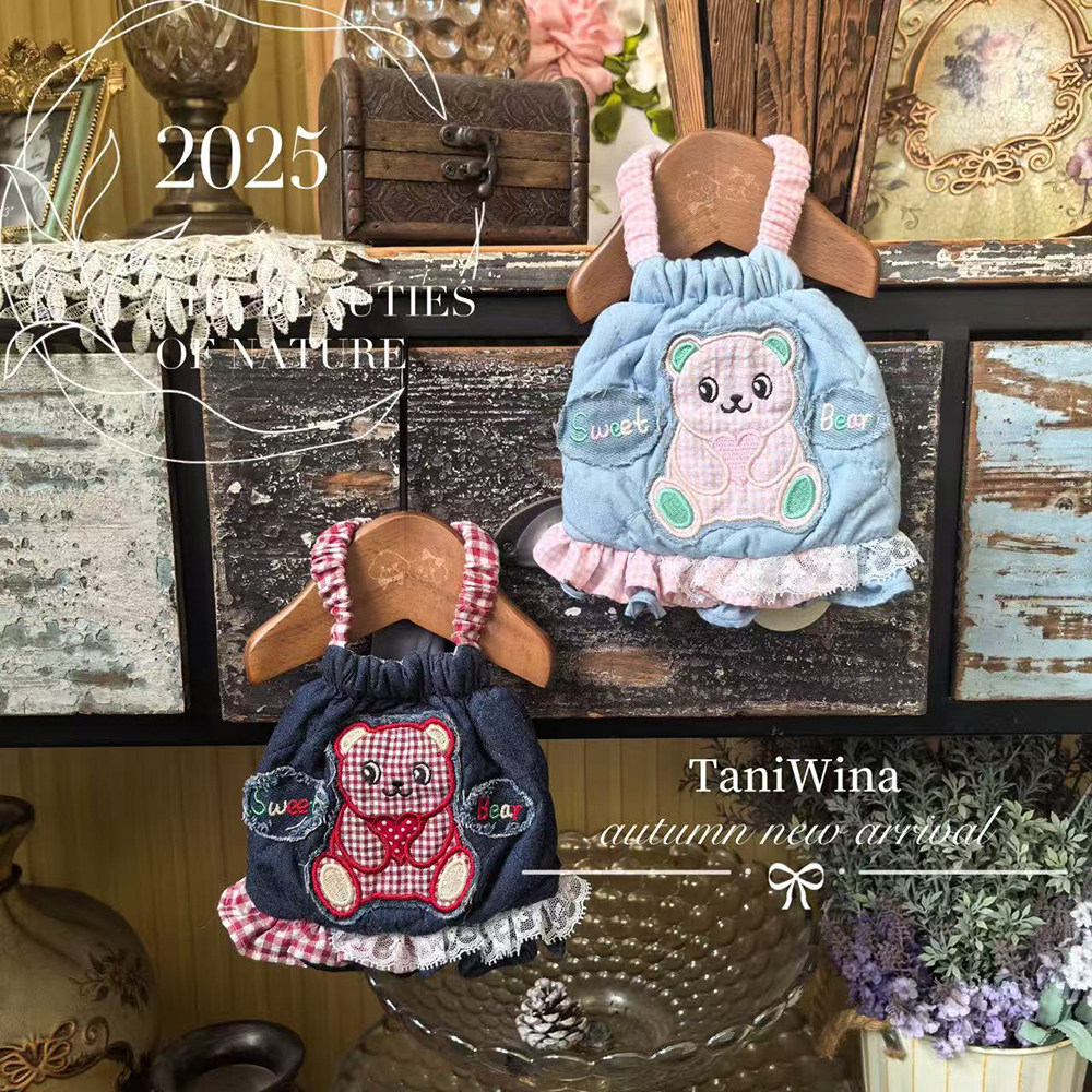 淘淘花瓣爱心熊牛仔夹棉衣吊带宠物衣服秋冬装可爱狗狗保暖衣外出