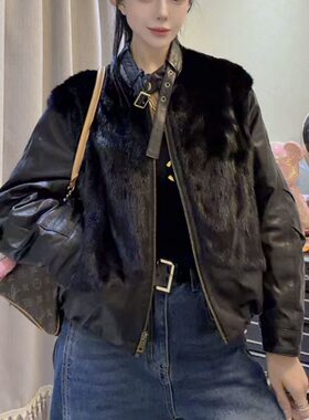 2秋冬新款欧货真皮皮衣女短款拼接貂皮小个子加厚保暖羽绒服外套