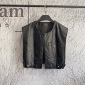 外套无袖 马夹百搭男友风皮衣短款 背心 真皮短款 黑色常规潮流秋季