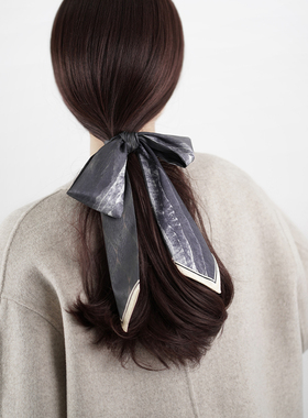 「知雾X设计师」墨海听涛~小众高级感黑色丝巾发带女小长条窄领巾