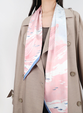 「知雾X设计师」粉鲸~小众原创丝巾小长条女百搭秋季装饰领巾围巾