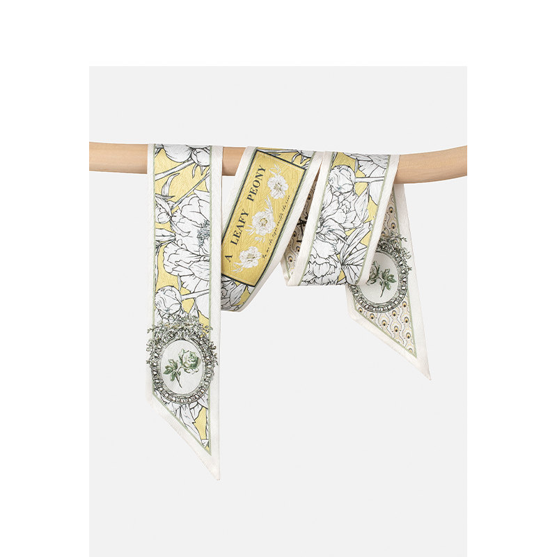 知雾原创~手绘牡丹~丝巾发带飘带