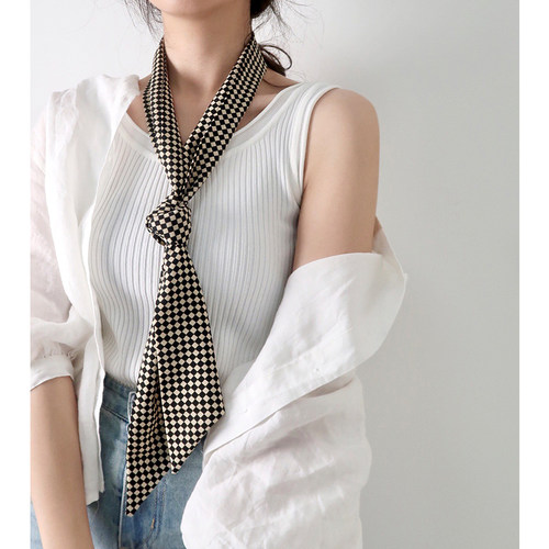时尚风春秋棋盘格职业装窄丝巾