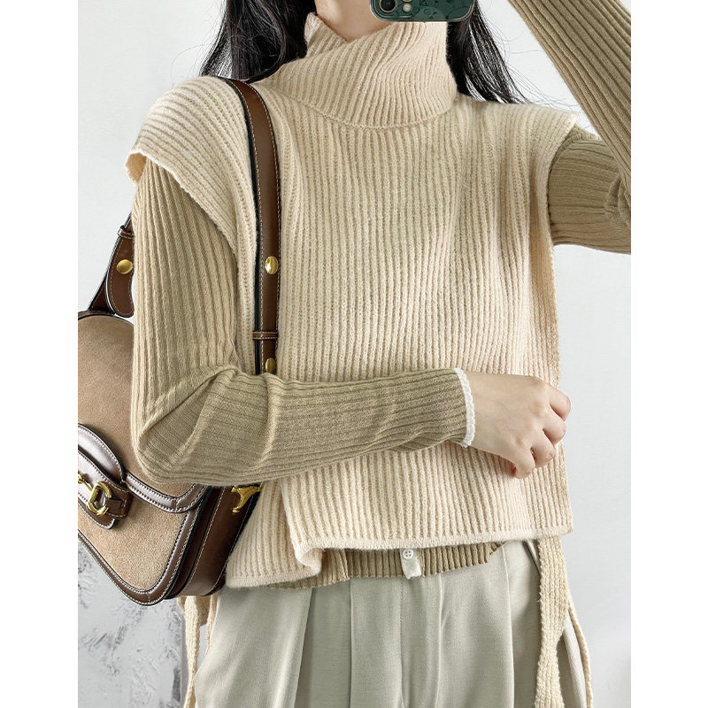 "时装周秀"高领套头针织外搭披肩女春秋时尚高级感洋气网红搭肩