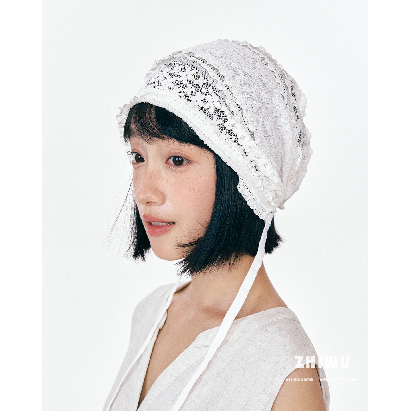 知雾法式田园风蕾丝套头帽女图片