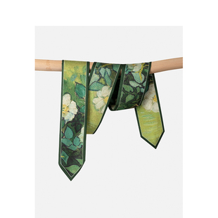 知雾精选~梵高野玫瑰~油画丝巾小长条女飘带绑包包丝带发带窄领巾