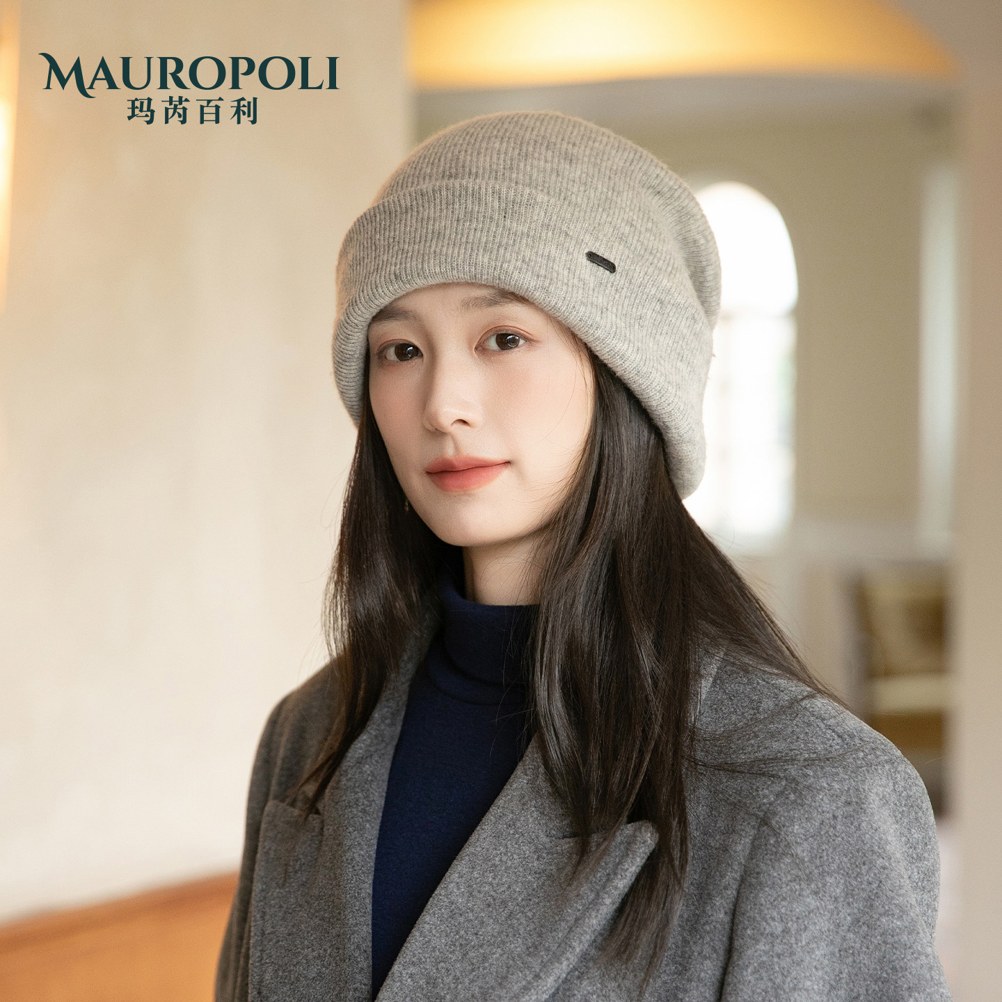 日系羊毛针织帽女复古堆堆冷帽