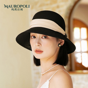 黑色草帽女新款法式赫本风复古春夏季遮阳防晒百搭可折叠的太阳帽