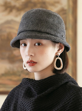 渔夫帽女秋冬新款羊毛盆帽日系卷边短檐遮阳帽韩系百搭帽子女冬天