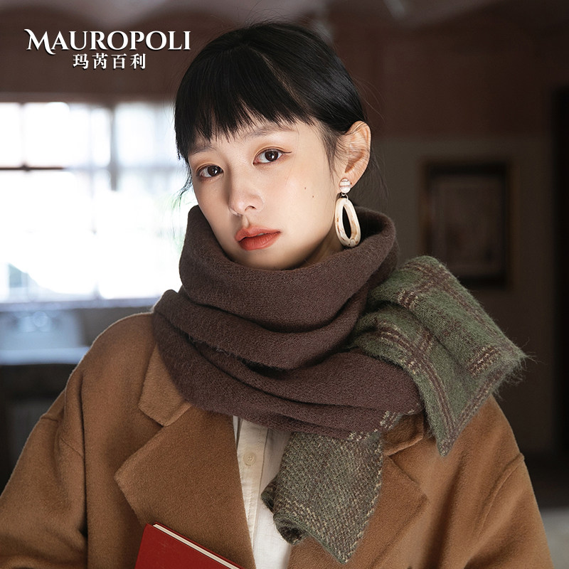 MauroPoli复古格纹拼接围巾秋冬