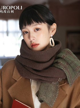 咖色围巾女秋冬季新款复古格纹披肩高级感休闲韩系保暖女款围脖