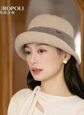 日系复古羊毛渔夫帽女秋冬新款保暖卷边盆帽女百搭显脸小帽子女款