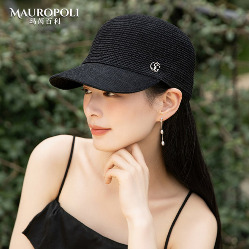 玛芮百利黑色针织透气鸭舌帽女夏