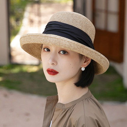 草帽女夏季2026新款法式卷边防晒遮阳帽太阳帽女款大码帽子凉帽