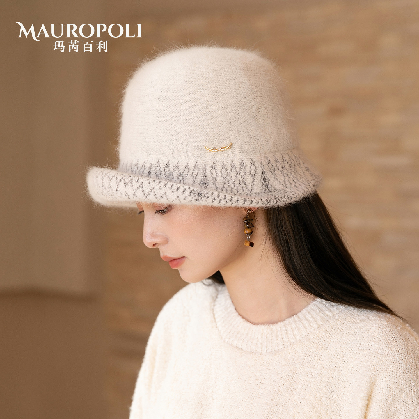 兔羊毛法式渔夫帽女显脸小盆帽