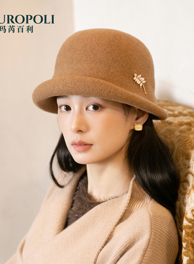 秋冬新款2025羊毛渔夫帽女法式卷边礼帽女复古保暖显脸小帽子女款