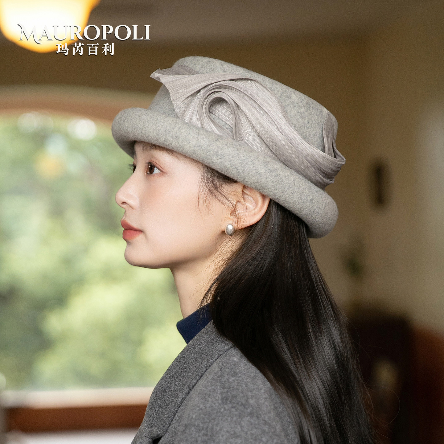 秋冬新款法式羊毛礼帽女2025帽子女款高级感保暖复古卷边平顶帽女