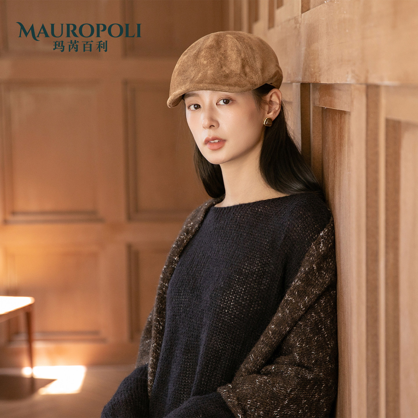 英伦复古棕色前进帽女款贝雷帽