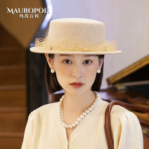 mauropoli平顶礼帽羊毛女秋冬·