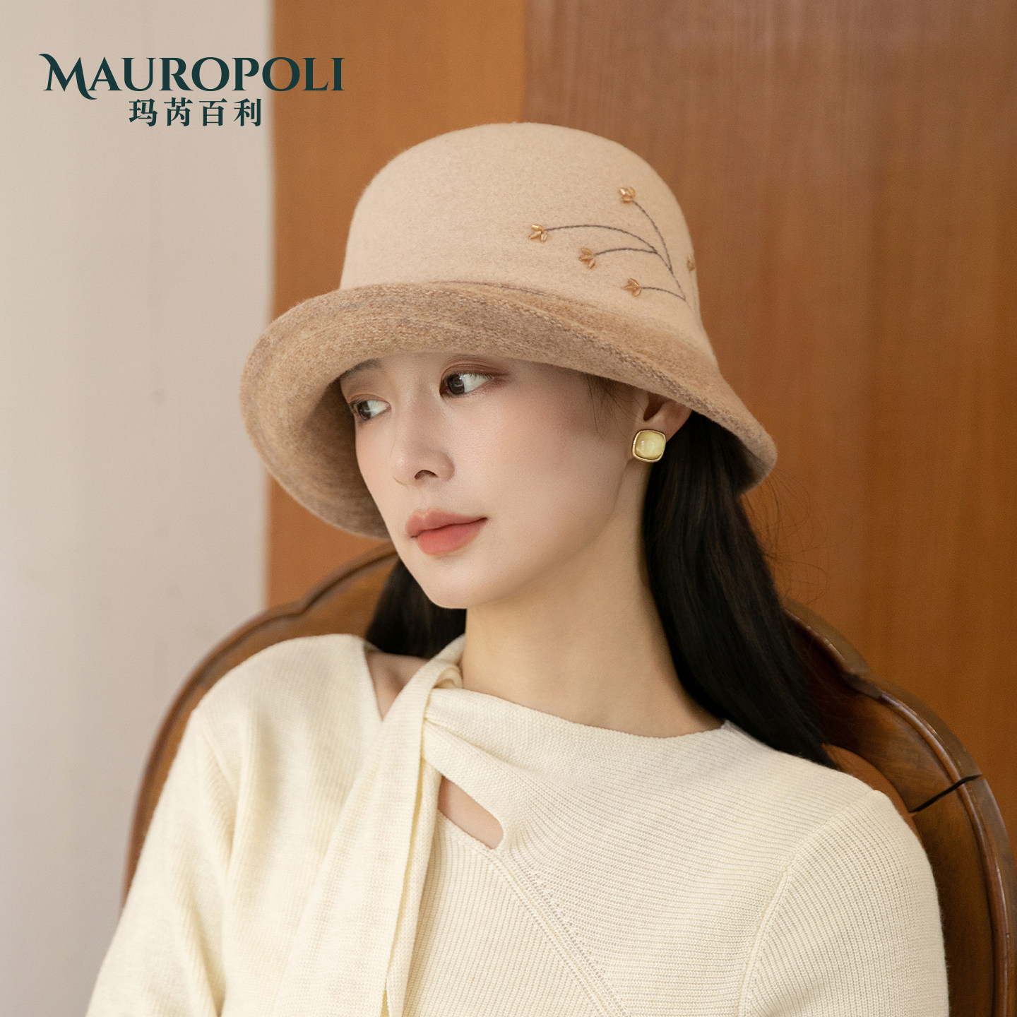 日系羊毛渔夫帽显脸小卷边盆帽女