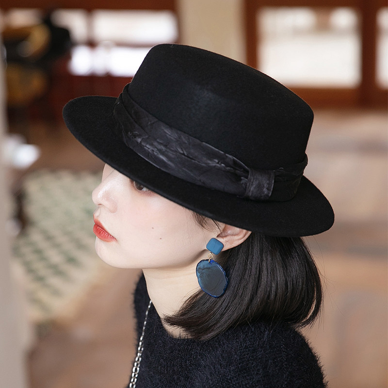 21新款羊毛毡帽平檐礼帽女秋冬