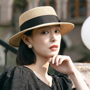 草帽女夏海边2026新款遮阳帽女款防晒女士帽子编织平顶太阳帽法式