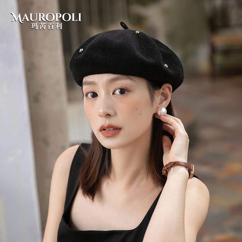 mauropoli贝雷帽优雅女夏季亚麻