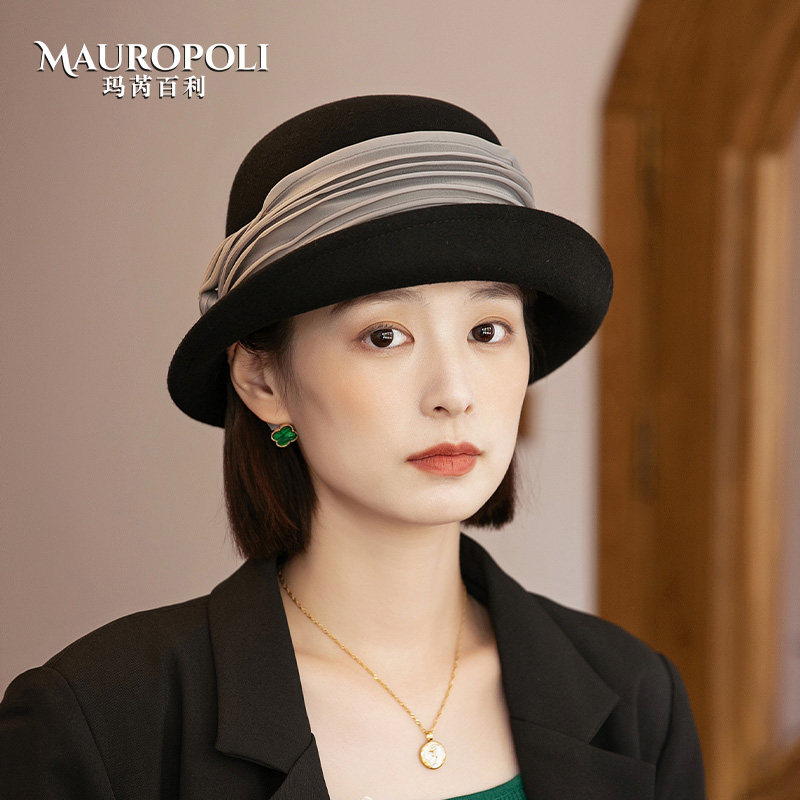 mauropoli渔夫帽复古女秋冬卷边